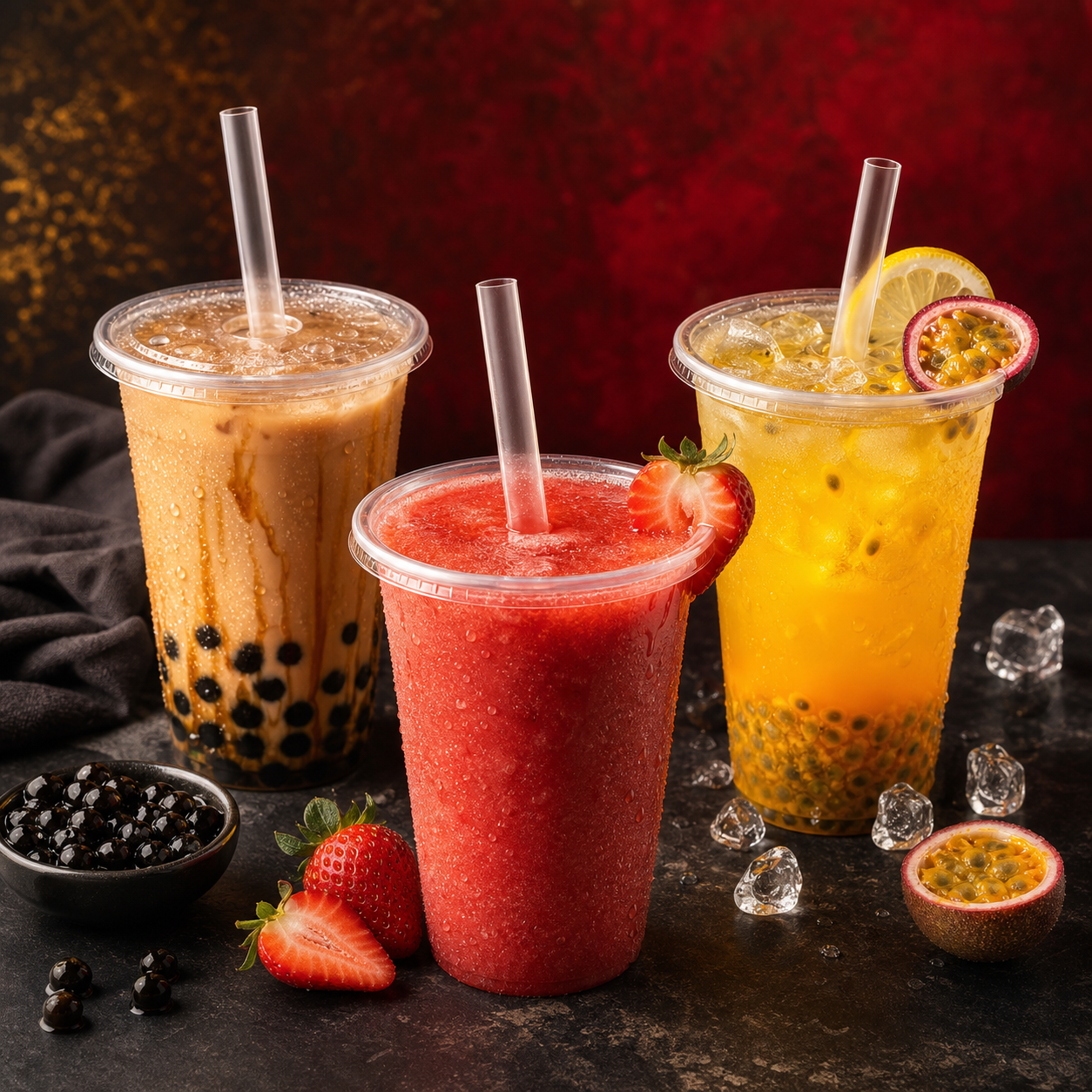 Milk tea, fruit tea and smoothie drinks